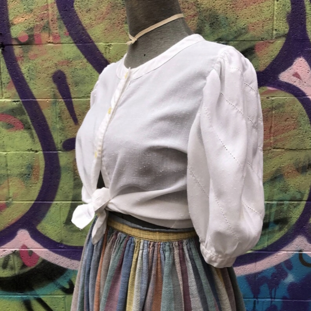 Vintage Nubby Cotton Peasant Blouse S